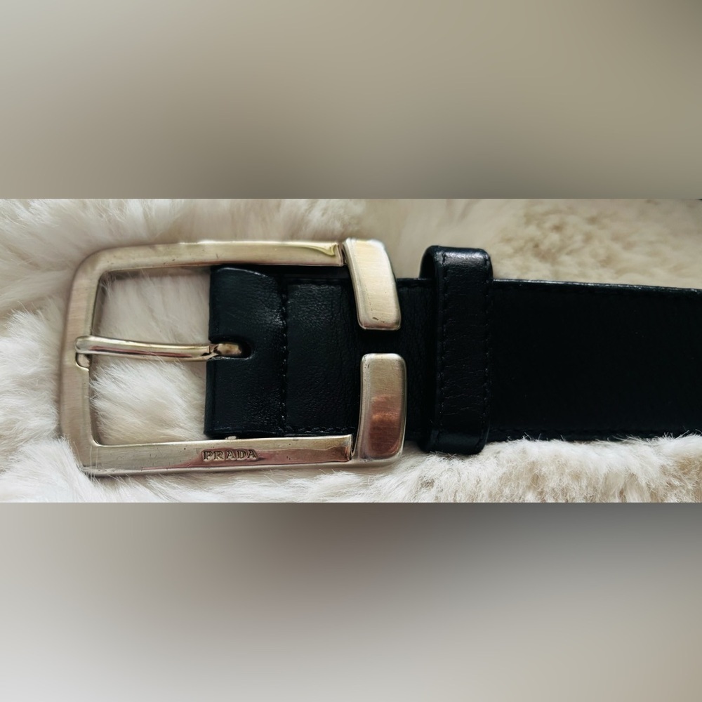 PRADA Men’s Black Butter Soft Leather Belt w/Silver Buckle Size: 38”-42”